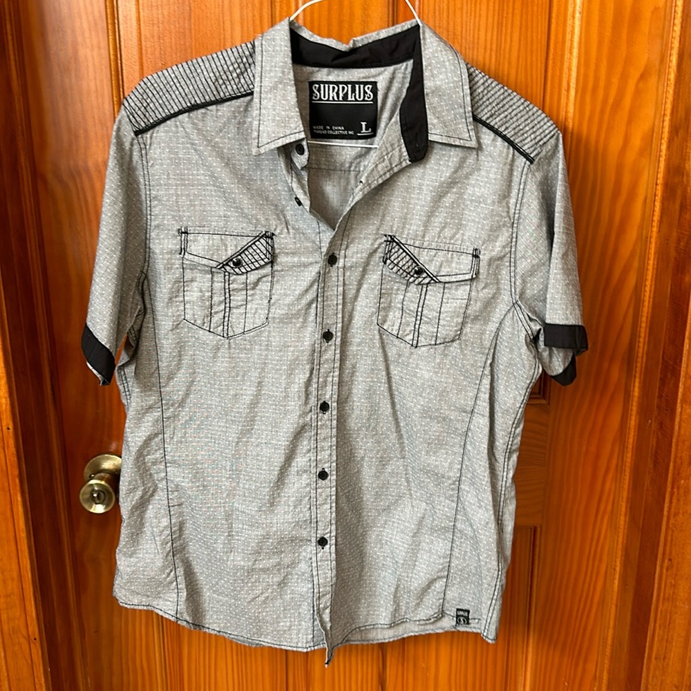 Surplus gray casual button down shirt. Size large.